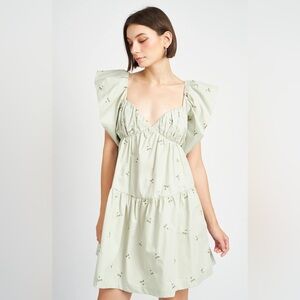 En Saison Anya Cotton Baby Doll Mini Dress in Sage Size Small NWT